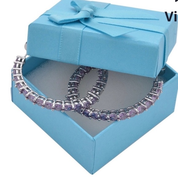 AAA Simulated Purple Diamond Inside Out Earrings in Silvertone. NIB - Picture 11 of 11